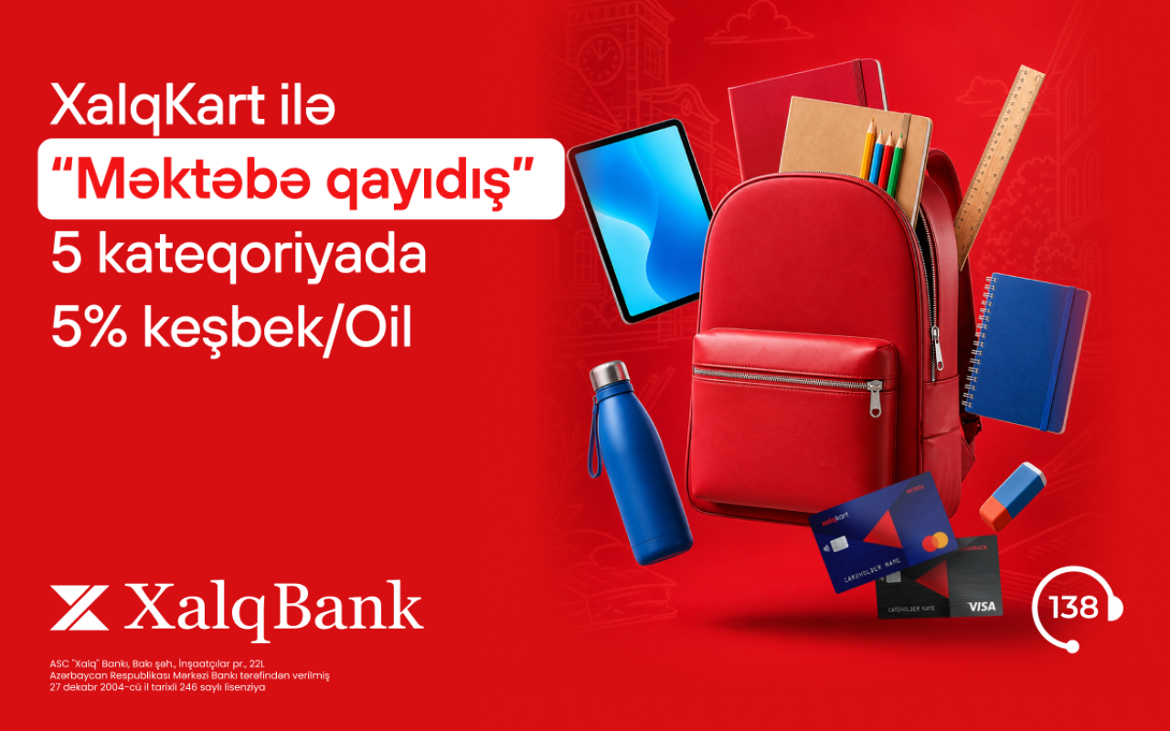 XalqKartda 5% keşbeklə “Məktəbə qayıdış”
